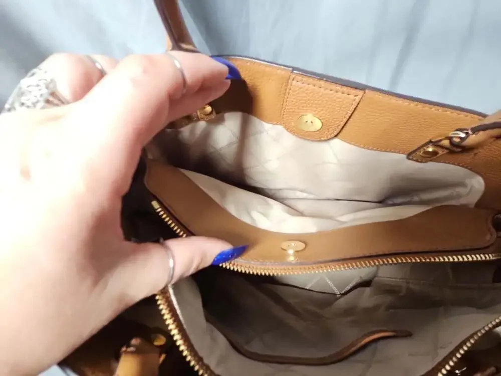 MICHAEL Michael Kors Arielle Medium Pebbled Leather Satchel in Acorn